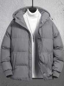 Manfinity Homme Men's Hooded Zipper Quilted Jacket