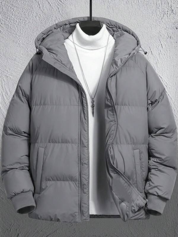 Manfinity Homme Veste matelassée à capuche zippée et à cordon de serrage, coupe ample pour homme, sans pull