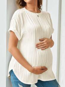 SHEIN Chemise de grossesse ample à col rond à manches courtes de longueur longue, été