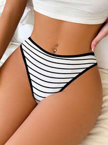 SHEIN Quần lót dây đơn giản, họa tiết chắp vá màu tương phản dành cho nữ - Đen và trắng - Xem 4