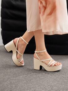 CUCCOO SZL Woman Shoes Rhinestone Detail Bow Decor Point Toe Chunky Beige High-Heeled Pumps For Summer Graduation Heels Prom Heels Vacation Shoes Summer Elegant Heels Spring Shoes Spring Break Easter