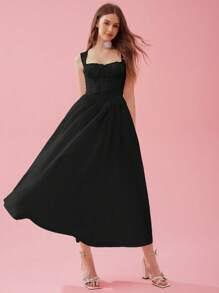 Enchnt 女士纯色粗肩带无袖吊带连衣裙，夏季