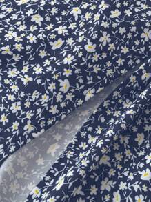 Breezaya 大码 V 领短袖全身印花优雅迷人连衣裙 - 藏蓝色 - 查看 5