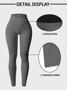 SHEIN Sports 纯色修身运动紧身裤，日常休闲 - 彩色 - 查看 4