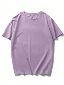 Manfinity Homme Men's Solid Color Crew Neck Short Sleeve T-Shirt - Purple - View 3