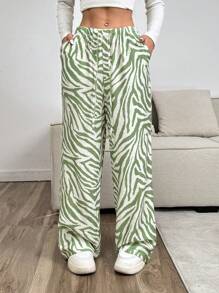 SHEIN EZwear Pantaloni largi cu imprimeu zebră de animale la modă pentru femei Pantaloni largi de vară Pantaloni largi Pantaloni largi Pantaloni boho