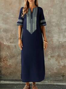 EMERY ROSE Women's Solid Color Patchwork Short Sleeve Casual Long Dress,Summer Dresses
Spring Clothes - Navy Blue - View 3