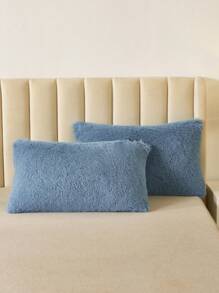 2/3 件蓝色床上用品毛绒蓬松羽绒被套套装人造毛皮羽绒被套带枕套（1 件人造毛皮羽绒被套+1/2 件枕套）床上用品套装适用于卧室客房特大号双人床尺寸