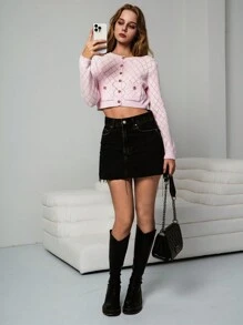 Chiquease Women's Solid Color Casual Long Sleeve Cardigan - Pink - View 1