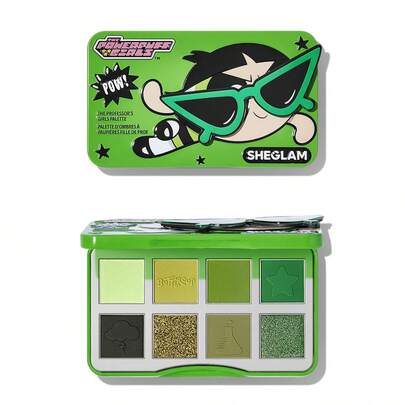 The Powerpuff Girls X SHEGLAM 教授女孩眼影盤-最強悍的鬥士閃光霧面眼影盤綠色均勻著色光滑可混合眼影 品牌 美容 化妝 化妝品 適合女性與女孩 完美搭配夏季春季 Y2K 時尚 流行 生日 母親節禮物 假期 派對準備就緒 最佳顏色