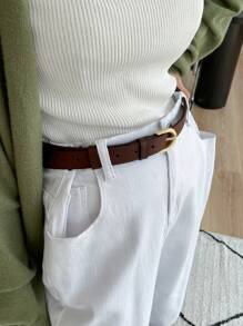 DAZY 可调节金属装饰简约休闲腰带 - 咖啡 - 查看 8