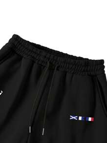 Manfinity Homme Bộ 2 áo hoodie lót nhiệt in chữ thường ngày cho nam và quần nỉ, mùa thu/đông - màu đen - Xem 5