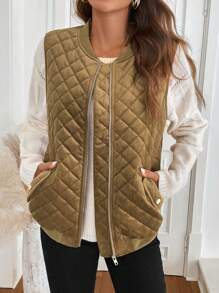 SHEIN LUNE 女式无袖加垫背心夹克，带拉链和口袋，适合秋冬季