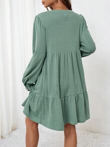 SHEIN Solid Color Knitted Long Sleeve Maternity Dress - Green - View 2