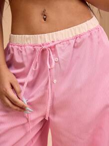 Forever 21 Plus Women's Fashionable Pink Striped Waist Elastic Drawstring Pants - Baby Pink - View 10