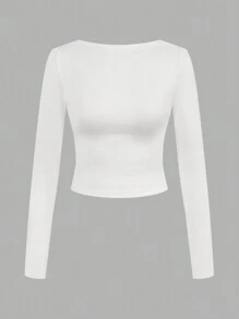 SHEIN EZwear 2 件套豹纹露背圆领长袖修身短款女式 T 恤，适合秋季 - 彩色 - 查看 3