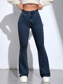 Jeanoix 正面纽扣、多口袋、简约设计休闲牛仔裤 - 藍色 - 查看 3