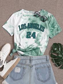 Chiquease Áo thun in chữ nhuộm loang mùa hè - Nhiều màu - Xem 1