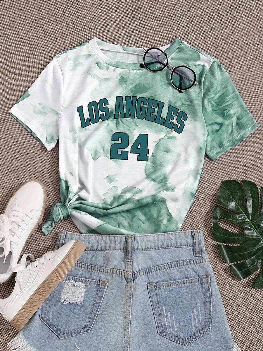 Chiquease Áo thun in chữ nhuộm loang mùa hè - Nhiều màu - Xem 1