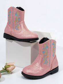 Autumn/Winter Cute Little Girl's Cowboy Boots, New Warm Comfortable Flat Western Cowboy Style Versatile Infant/Toddler Boots - Pink - View 4