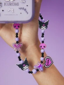 HELLO KITTY AND FRIENDS | SHEIN Cute Handmade Beaded Purple Cartoon Kuromi Mobile Phone Chain Mobile Phone Lanyard,Fits All Phone Cases - Multicolor - View 2