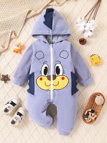 Infant Baby Boys Cute Lion Embroidered Plush Romper, Autumn&Winter