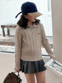 Dazy Kids Tween Girl Bow Decor Polo Neck Long Sleeve Casual Sweater, Autumn/Winter