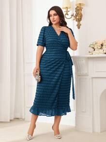 Modelyn Vestido elegante de talla grande para mujer con escote en V, parches de lentejuelas y cintura retorcida