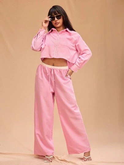 Forever 21 Plus Women's Fashionable Pink Striped Waist Elastic Drawstring Pants
