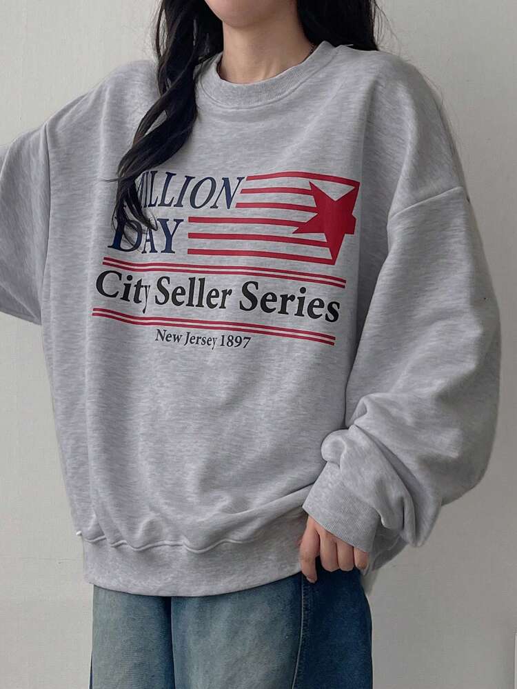 Women's Oversized Floral Print Crew Neck Sweatshirt, ,Fall Clothes