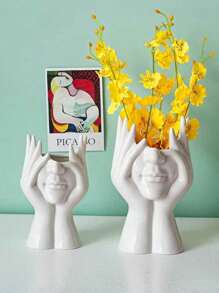 1pc White Ceramic Face Vase, Female Form Head Half Body Bust Vases Boho Minimalism Decorative Modern Nordic Style Flower Vase For Home Living Room Office Decor Best Gifts Birthday Graduation