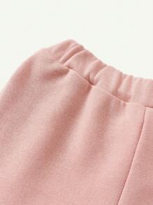 Cozy Pixies 2pcs Baby Girl Knit Soft Casual Solid Color Pullover Hoodie And Pants Fall Clothes Set - Pink - View 3