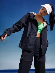 In My Nature 女士四季连帽长袖休闲雨衣 - 藏蓝色 - 查看 10