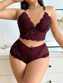 Conjunto de ropa de dormir sexy con cuello halter de encaje talla grande