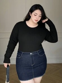 Dazy Plus Camiseta de base de unicolor con forro térmico grueso de talla grande, para tops de mujer de manga larga de invierno, tops con forro térmico de otoño