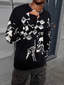 Manfinity EMRG Men Skeleton Pattern Casual Sweater For Halloween - Black - View 4