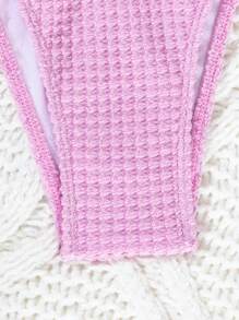SHEIN Swim 女士度假纯色比基尼套装，3D 花朵装饰吊带领，两件套比基尼套装，夏季海滩 - 紫色 - 查看 7