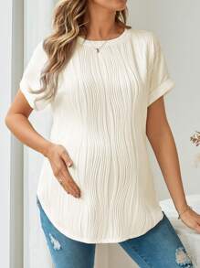 SHEIN Chemise de grossesse ample à col rond à manches courtes de longueur longue, été