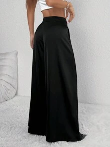 SHEIN Unity Women's Solid Color Loose Casual Pants - Black - View 3