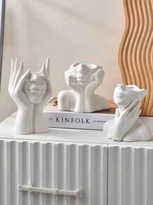 1pc White Ceramic Face Vase, Female Form Head Half Body Bust Vases Boho Minimalism Decorative Modern Nordic Style Flower Vase For Home Living Room Office Decor Best Gifts Birthday Graduation