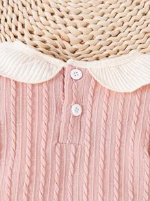 SHEIN 2pcs Baby Girls' Long Sleeve Bodysuit With Leggings Set, 2024 New Summer Elegant, Comfortable And Casual - Pink - View 4