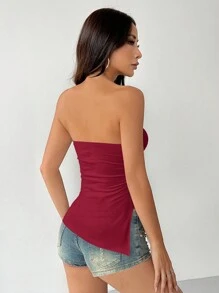 SHEIN PETITE Solid Ruched Split Side Tube Top