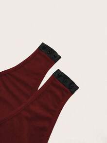 SHEIN MOOSTA 大码纯色长袖网眼撞色紧身衣，休闲与度假风格 - 酒紅色 - 查看 4