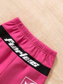 SHEIN Young Girls' Loose Fit Fuchsia Letter Print Casual Style Sweatpants