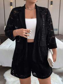 SHEIN Clasi 大码黑色优雅蕾丝套装