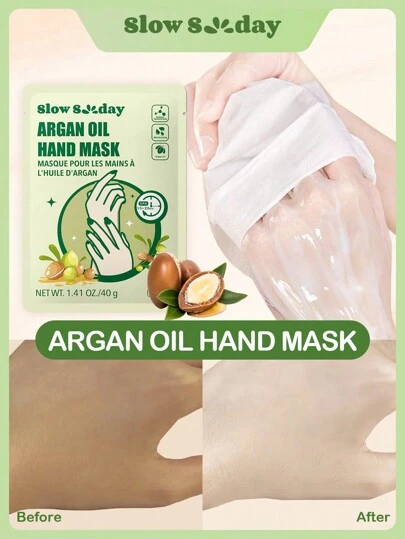 SlowSunday Argan Oil Hand Mask, With Niacinamide And Sodium Hyaluronate, Suitable For Business Trips And Travel, Cozy Winter Styles, Suitable For Winter, Y2K, For Valentine's Day, Valentines Gift, Valentines Day Gift, Ideal For Party