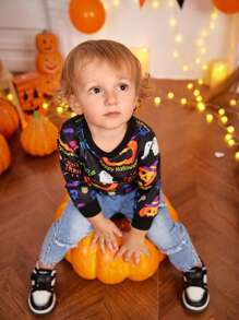 Baby Jungen Süßes Langarm Sweatshirt mit Kürbis- und Geistermotiv, geeignet für Foto-Shootings und Partys im Herbst/Winter