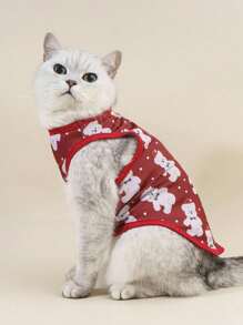 PETSIN 1 件可爱圣诞熊印花宠物背心（亮红色） - 彩色 - 查看 8