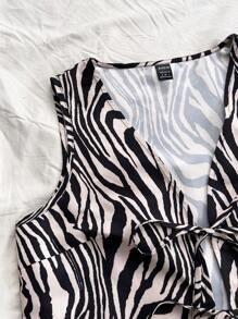 Soleia 休闲度假斑马纹系带无袖蓝白上衣 - 黑色 - 查看 5