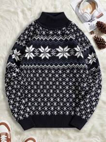 RueChic Men Geo Pattern Turtleneck Sweater - Multicolor - View 1